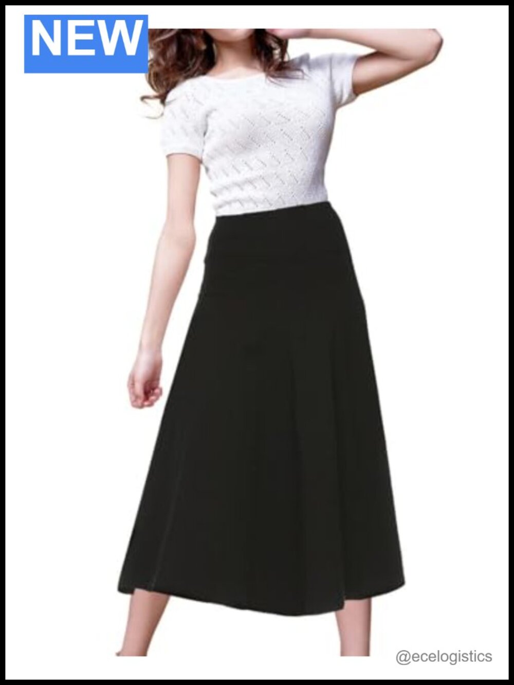 Women's Cotton Midi Pleated Fit & Flare Panel Skirt Office Elastic Waist 33"